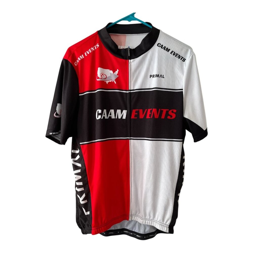 Primal Men’s 2XL CAAM Events Red Black White Cycling Jersey Race Cut Short Sleev